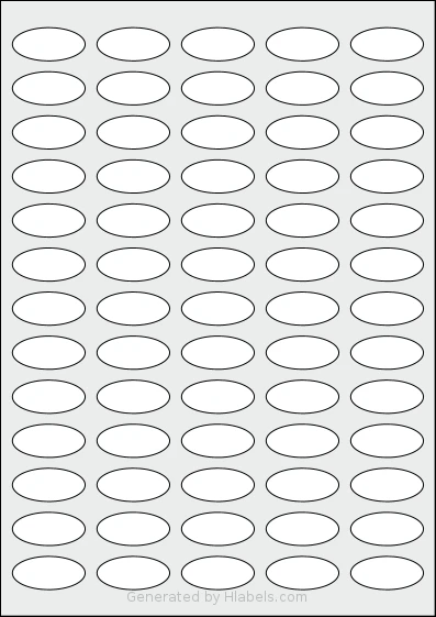 LabelPlanet® LP65-35OV template with 65 oval 35.05 x 16 millimeter labels per sheet, on A4-size adhesive blank label sheets.