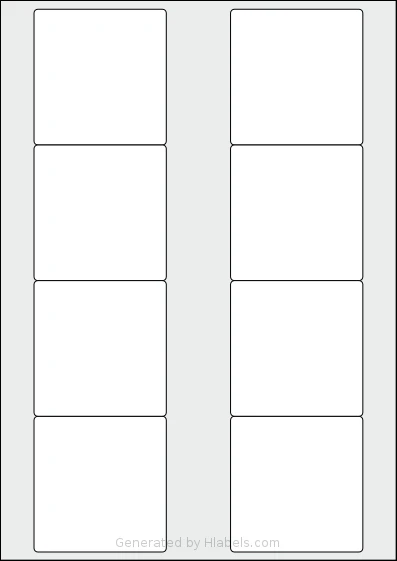 LabelPlanet® LP8-71 template with 8 rectangular 70 x 71.8 millimeter labels per sheet, on A4-size adhesive blank label sheets.