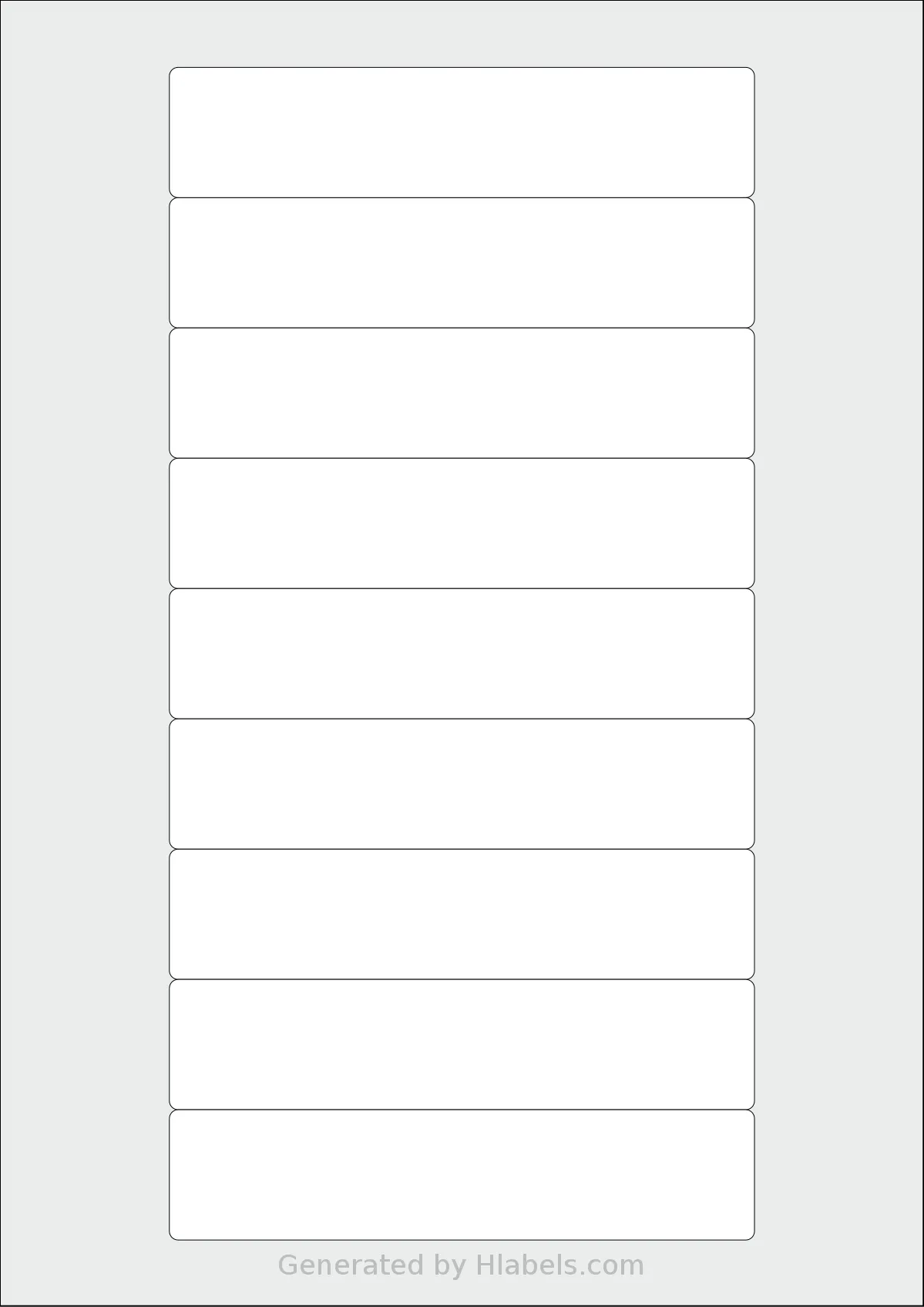 LabelPlanet® LP9-133 template with 9 rectangular 133 x 29.6 millimeter labels per sheet, on A4-size adhesive blank label sheets.