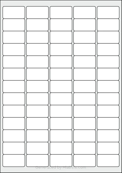 Labels4u® STW038021 template with 65 rectangular 38.1 x 21.17 millimeter labels per sheet, on A4-size adhesive blank label sheets.