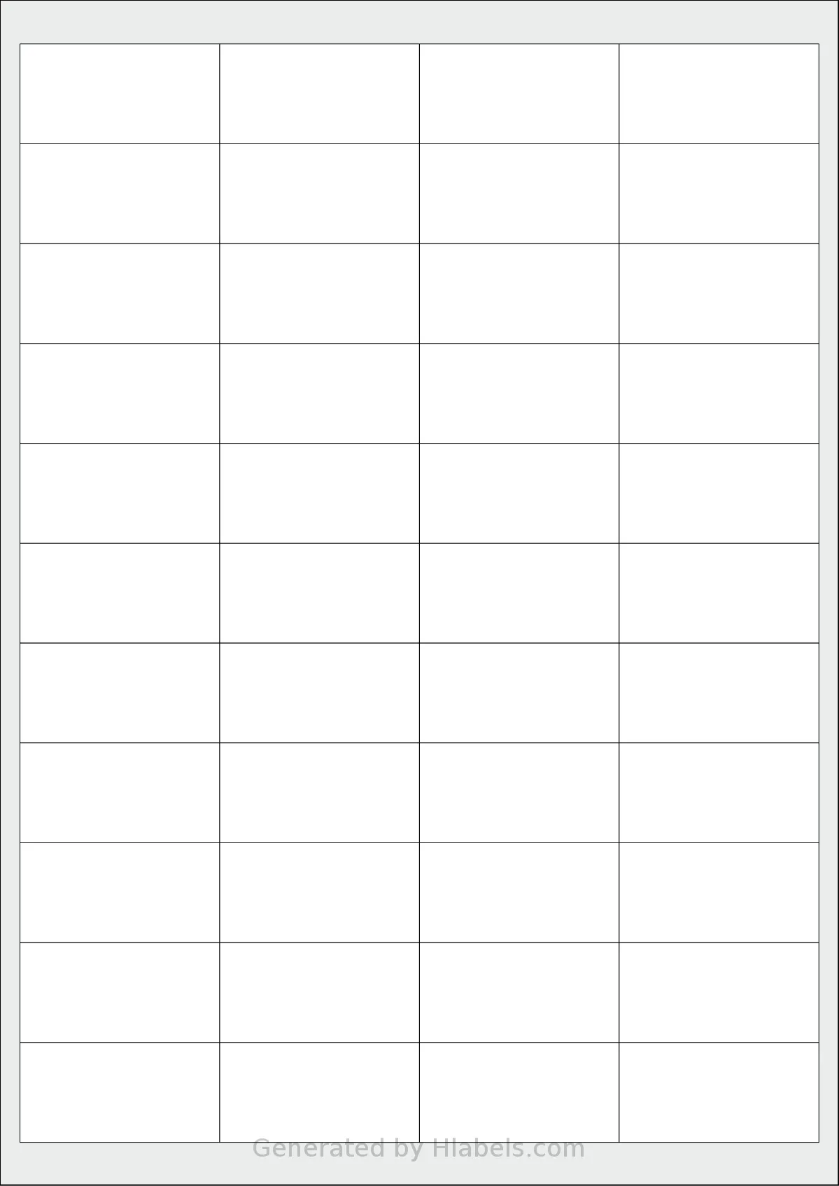 Labels4u® STW050025 template with 44 rectangular 50 x 25 millimeter labels per sheet, on A4-size adhesive blank label sheets.