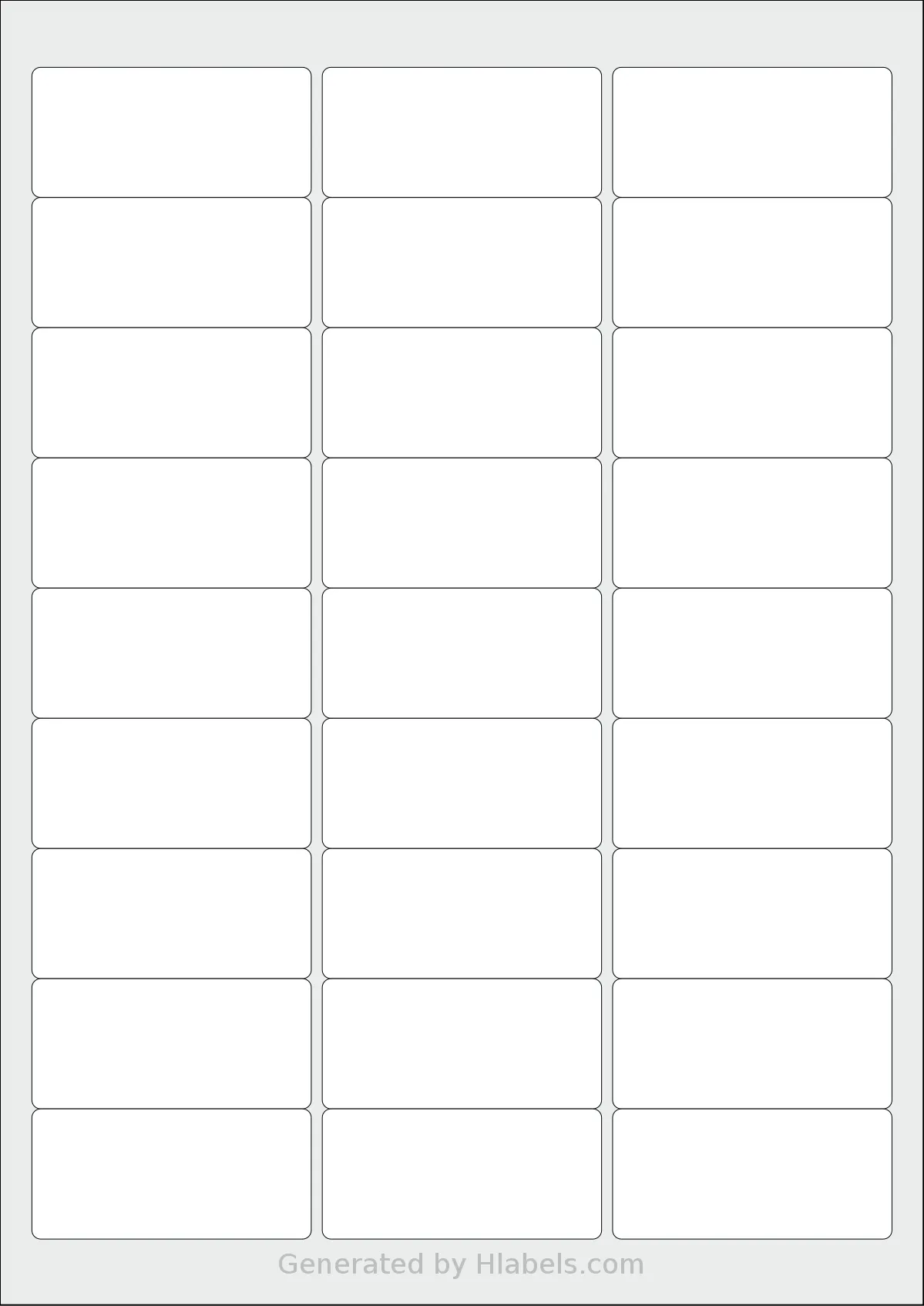 Labels4u® STW064030 template with 27 rectangular 63.5 x 29.6 millimeter labels per sheet, on A4-size adhesive blank label sheets.