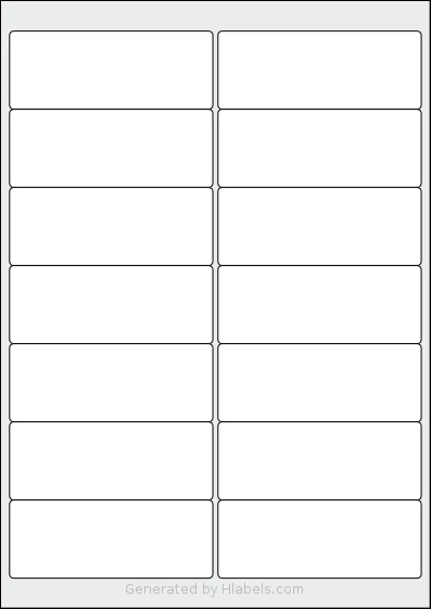 Labels4u® STW099038 template with 14 rectangular 99.1 x 38.1 millimeter labels per sheet, on A4-size adhesive blank label sheets.