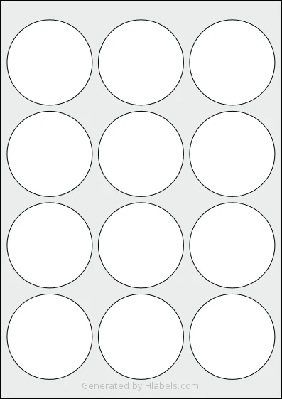 LotusLabels® LL64C Template LotusLabels® LL64C template with 12 circle labels per sheet, each 63.5 millimeter in diameter, on A4-size adhesive blank label sheets.