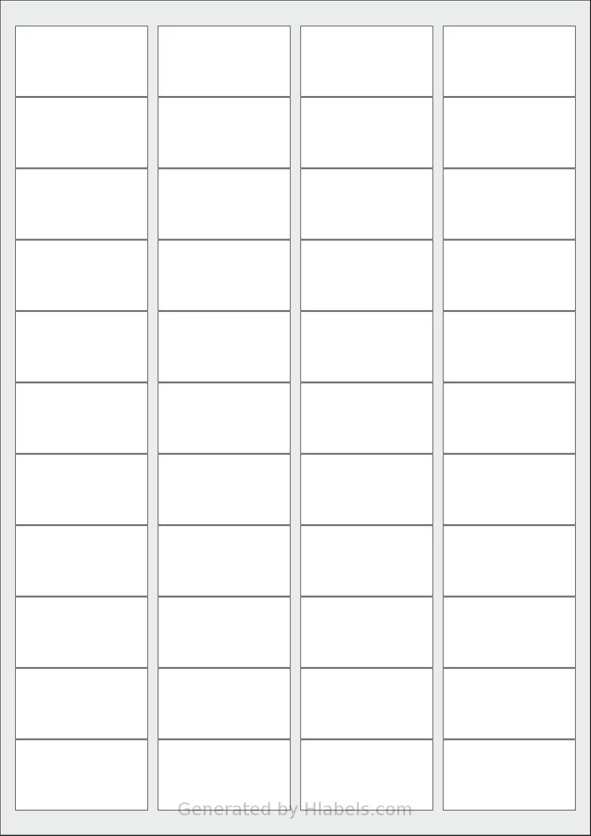 Megastar® LP4MS-4725 template with 44 rectangular 47 x 25 millimeter labels per sheet, on A4-size adhesive blank label sheets.