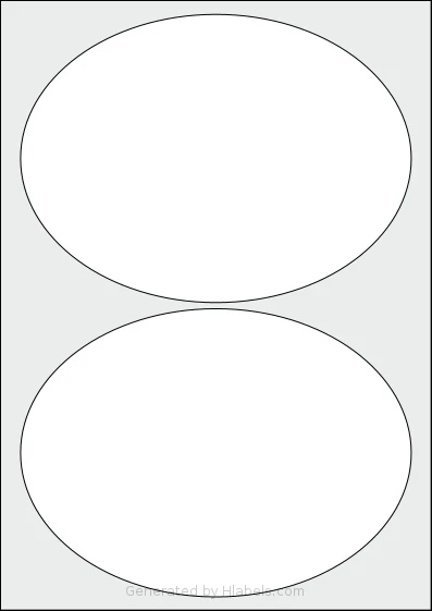Monkeylabels® ML140190OVAL template with 2 oval 190 x 140 millimeter labels per sheet, on A4-size adhesive blank label sheets.