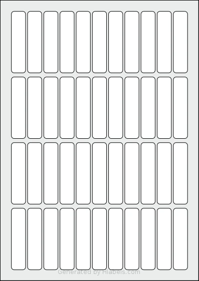 Monkeylabels® ML1565 template with 44 rectangular 15 x 65 millimeter labels per sheet, on A4-size adhesive blank label sheets.