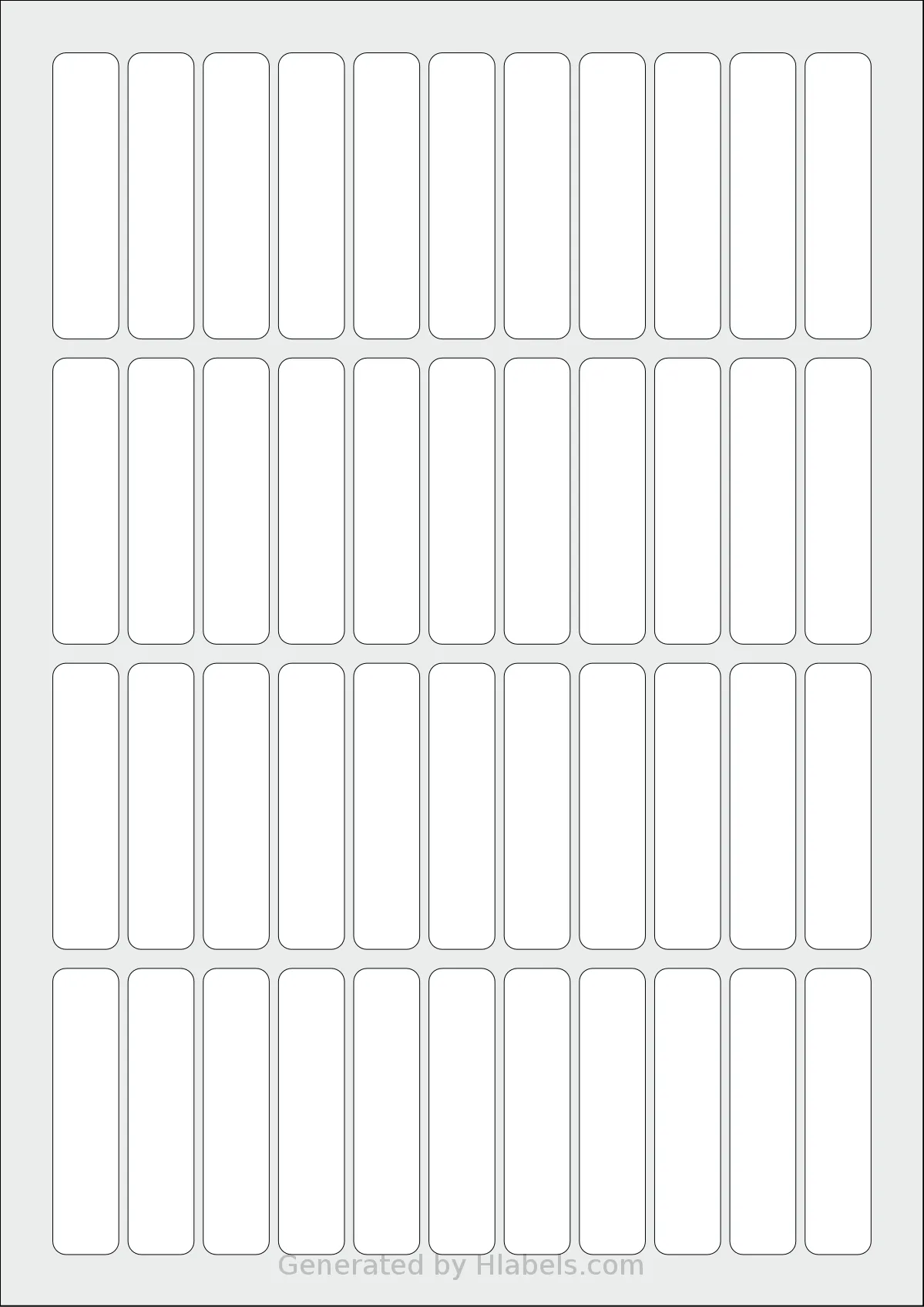 Monkeylabels® ML1565 template with 44 rectangular 15 x 65 millimeter labels per sheet, on A4-size adhesive blank label sheets.