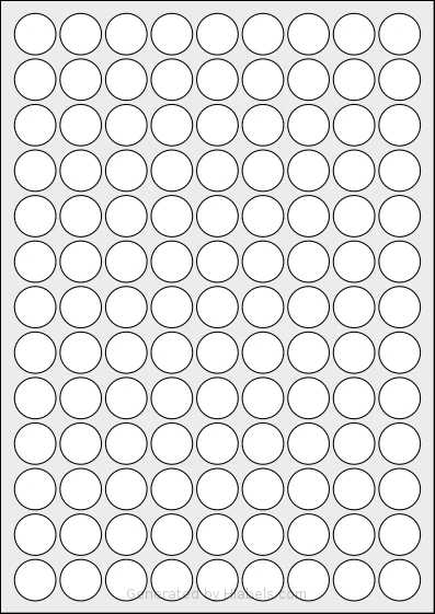 Monkeylabels® ML200 template with 117 circle labels per sheet, each 20 millimeter in diameter, on A4-size adhesive blank label sheets.