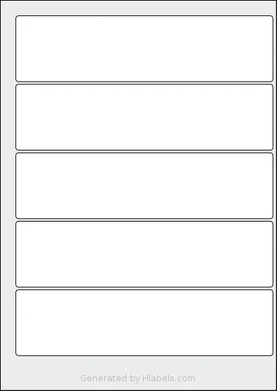 Monkeylabels® ML50195 template with 5 rectangular 195 x 50 millimeter labels per sheet, on A4-size adhesive blank label sheets.
