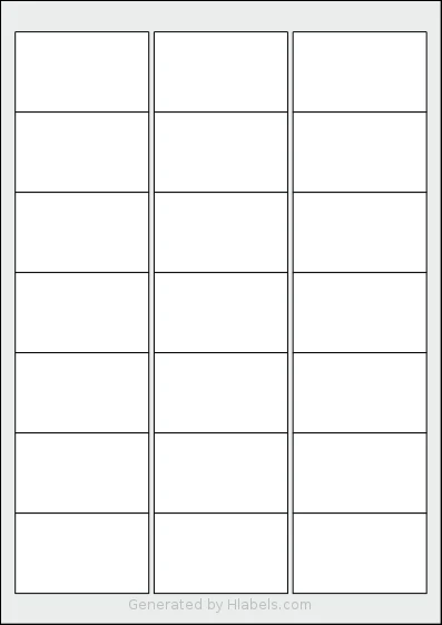 MrLabel® MR115 template with 21 rectangular 63.5 x 38.1 millimeter labels per sheet, on A4-size adhesive blank label sheets.