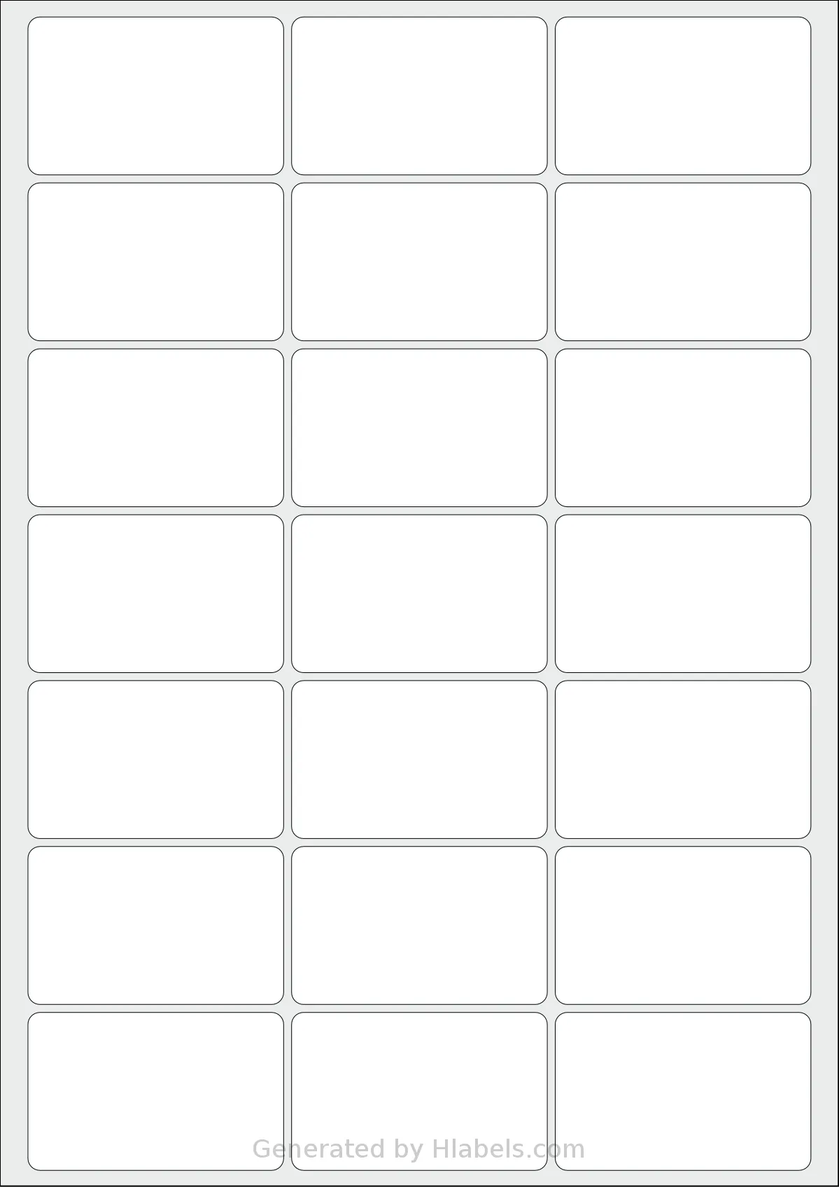 MrLabel® MR125 template with 21 rectangular 64 x 39.5 millimeter labels per sheet, on A4-size adhesive blank label sheets.