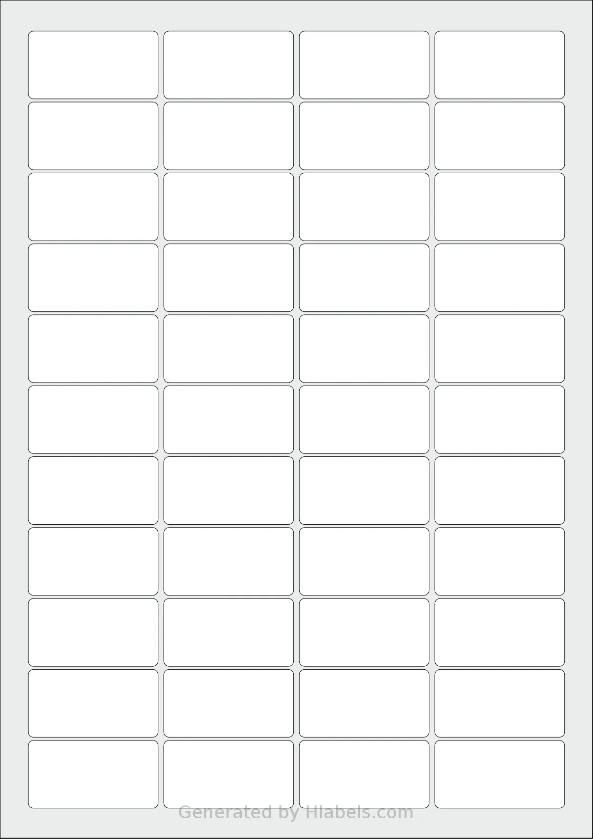 MrLabel® MR126 template with 44 rectangular 46 x 24 millimeter labels per sheet, on A4-size adhesive blank label sheets.