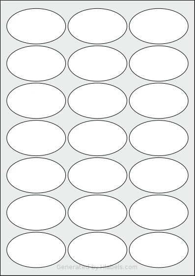 MrLabel® MR169 template with 21 oval 63.5 x 38.1 millimeter labels per sheet, on A4-size adhesive blank label sheets.