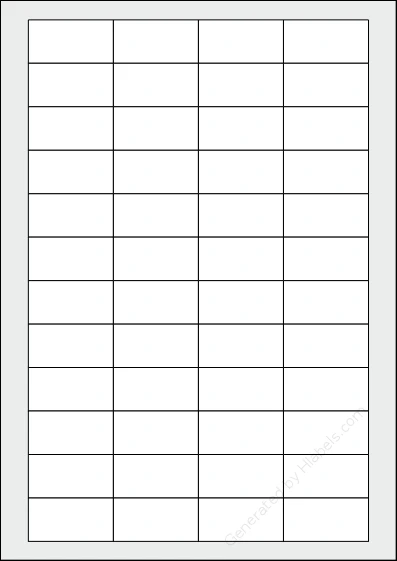 NikOffice® 42NIKO36 template with 48 rectangular 45 x 23 millimeter labels per sheet, on A4-size adhesive blank label sheets.