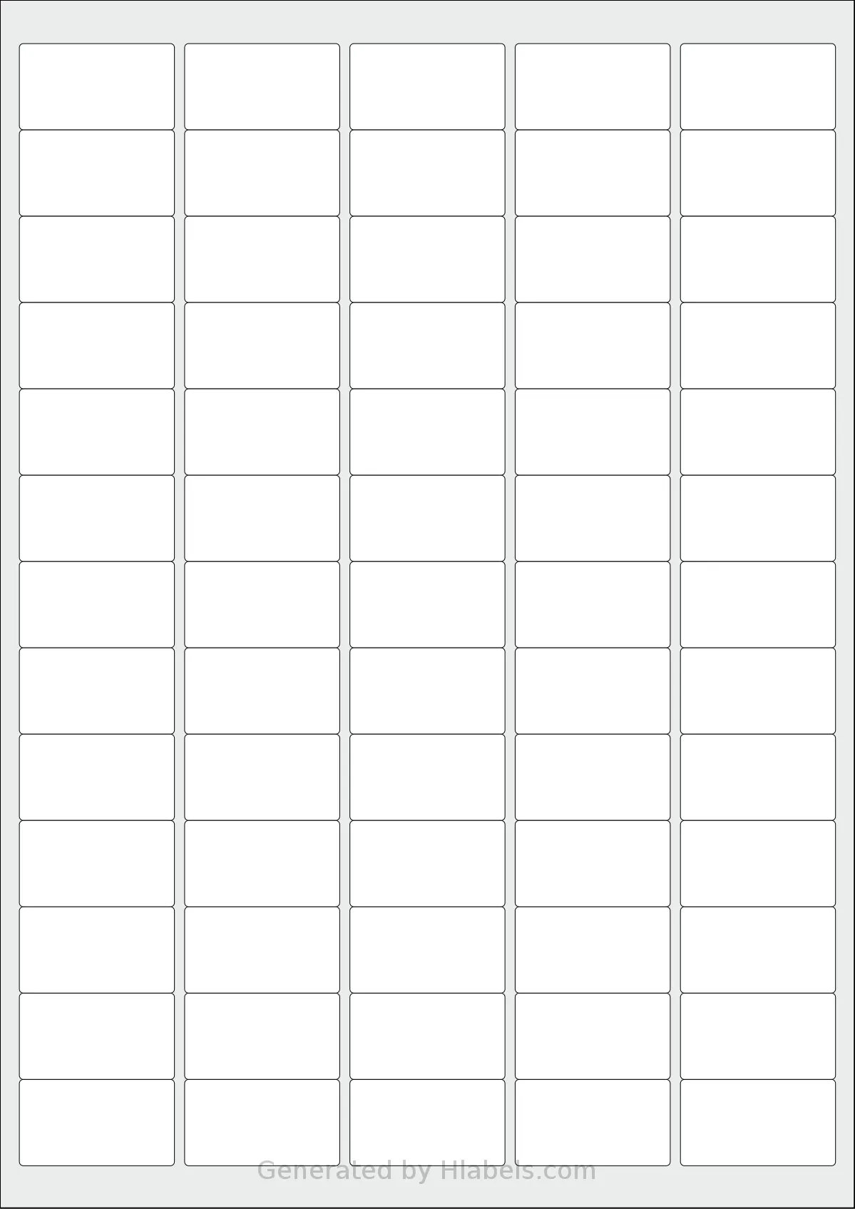 OnlineLabels® EU30019 template with 65 rectangular 38.1 x 21.2 millimeter labels per sheet, on A4-size adhesive blank label sheets.