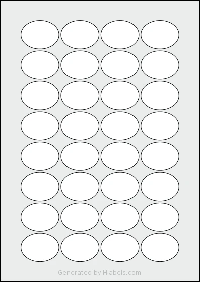 OnlineLabels® EU30027 Template OnlineLabels® EU30027 template with 32 oval 40 x 30 millimeter labels per sheet, on A4-size adhesive blank label sheets.
