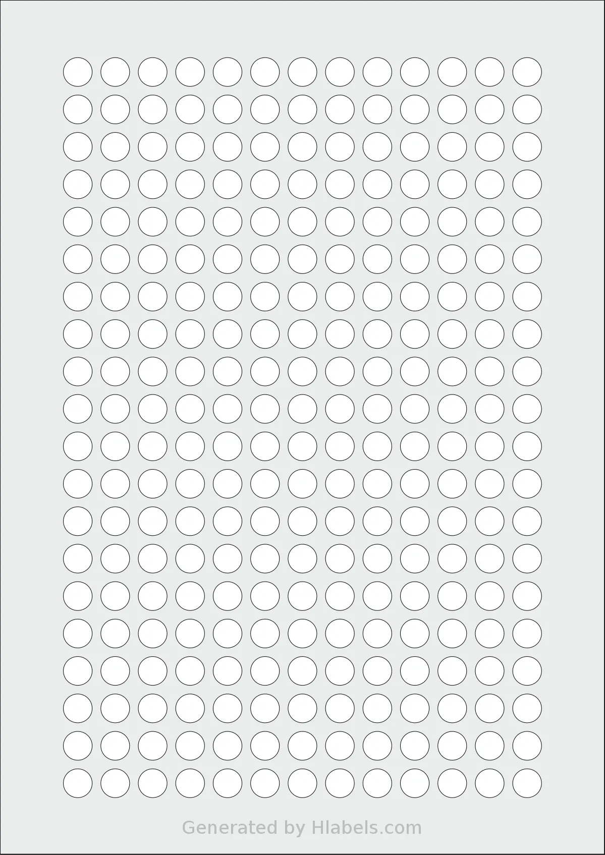 OnlineLabels® EU30059 template with 260 circle labels per sheet, each 10 millimeter in diameter, on A4-size adhesive blank label sheets.