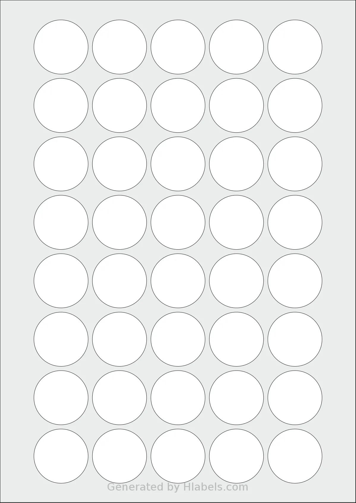 OnlineLabels® EU30074 template with 40 circle labels per sheet, each 32 millimeter in diameter, on A4-size adhesive blank label sheets.