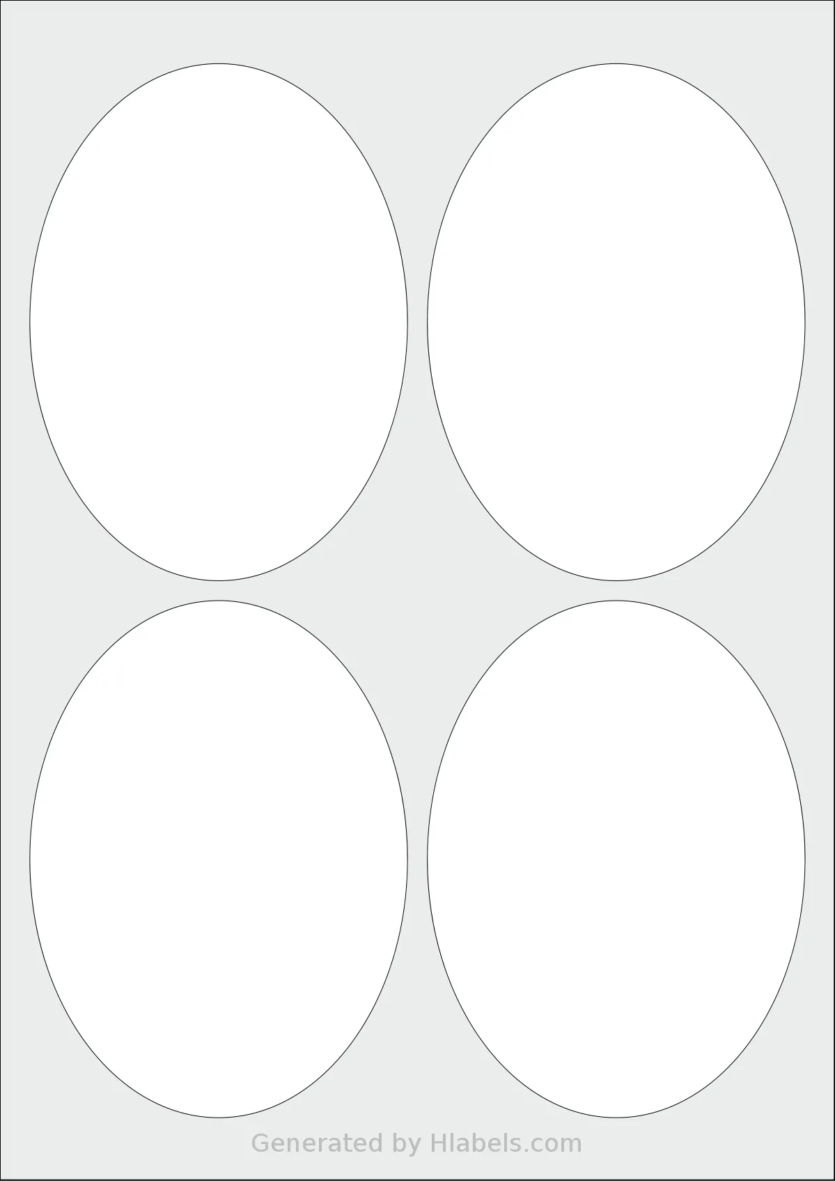 OnlineLabels® EU30075 template with 4 oval 95 x 130 millimeter labels per sheet, on A4-size adhesive blank label sheets.