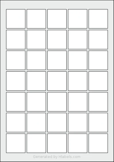 OnlineLabels® EU30082 Template OnlineLabels® EU30082 template with 35 square 35 x 35 millimeter labels per sheet, on A4-size adhesive blank label sheets.