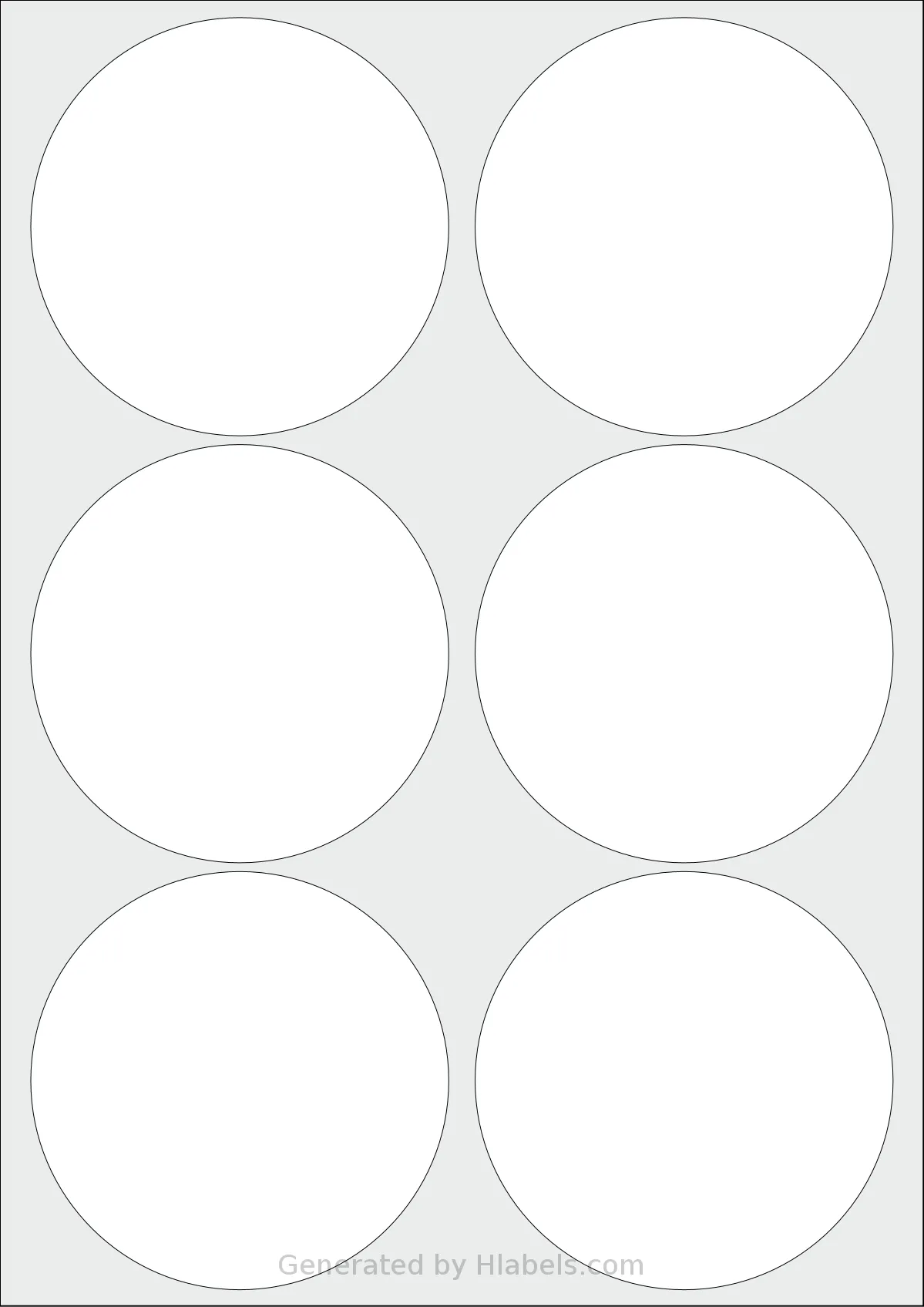OnlineLabels® EU30098 template with 6 circle labels per sheet, each 95 millimeter in diameter, on A4-size adhesive blank label sheets.