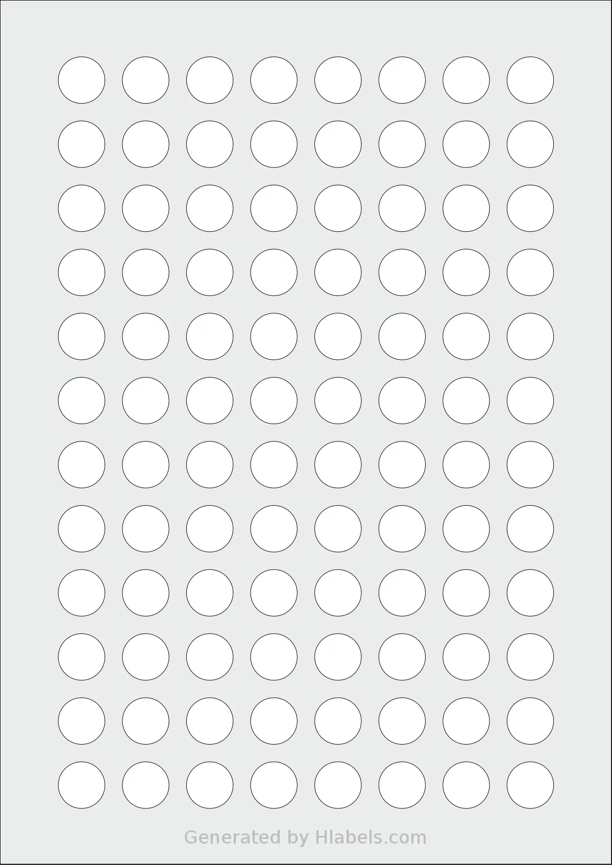 OnlineLabels® EU30119 template with 96 circle labels per sheet, each 16 millimeter in diameter, on A4-size adhesive blank label sheets.