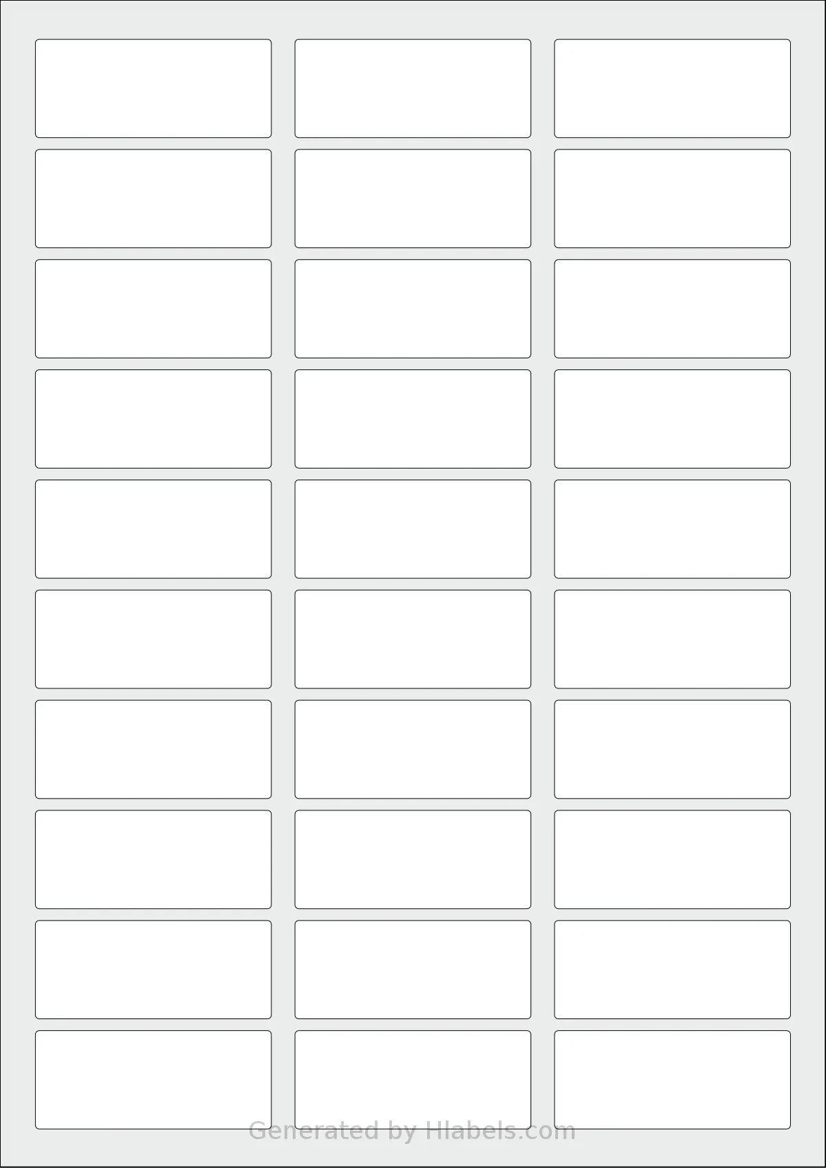 OnlineLabels® EU30124 template with 30 rectangular 60 x 25 millimeter labels per sheet, on A4-size adhesive blank label sheets.