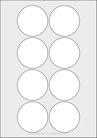 OnlineLabels® EU30300 template with 8 circle labels per sheet, each 66 millimeter in diameter, on A4-size adhesive blank label sheets.