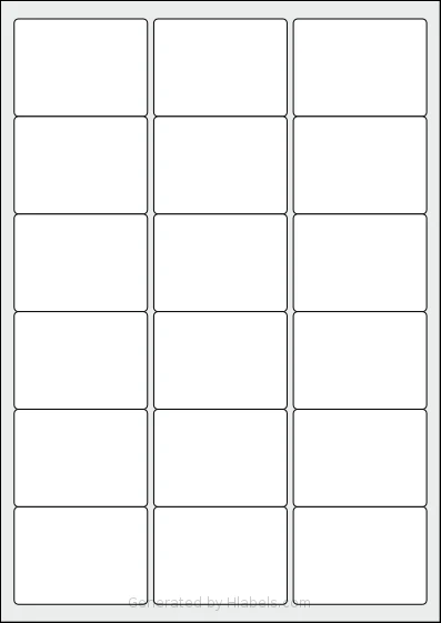 OnlineLabelsAU® 042 template with 18 rectangular 63.5 x 46.5 millimeter labels per sheet, on A4-size adhesive blank label sheets.