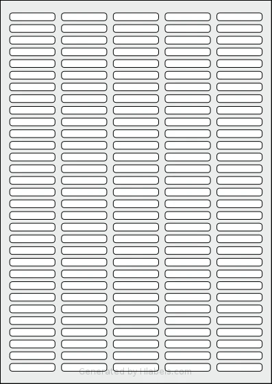 OnlineLabelsAU® 058 template with 155 rectangular 35 x 6 millimeter labels per sheet, on A4-size adhesive blank label sheets.