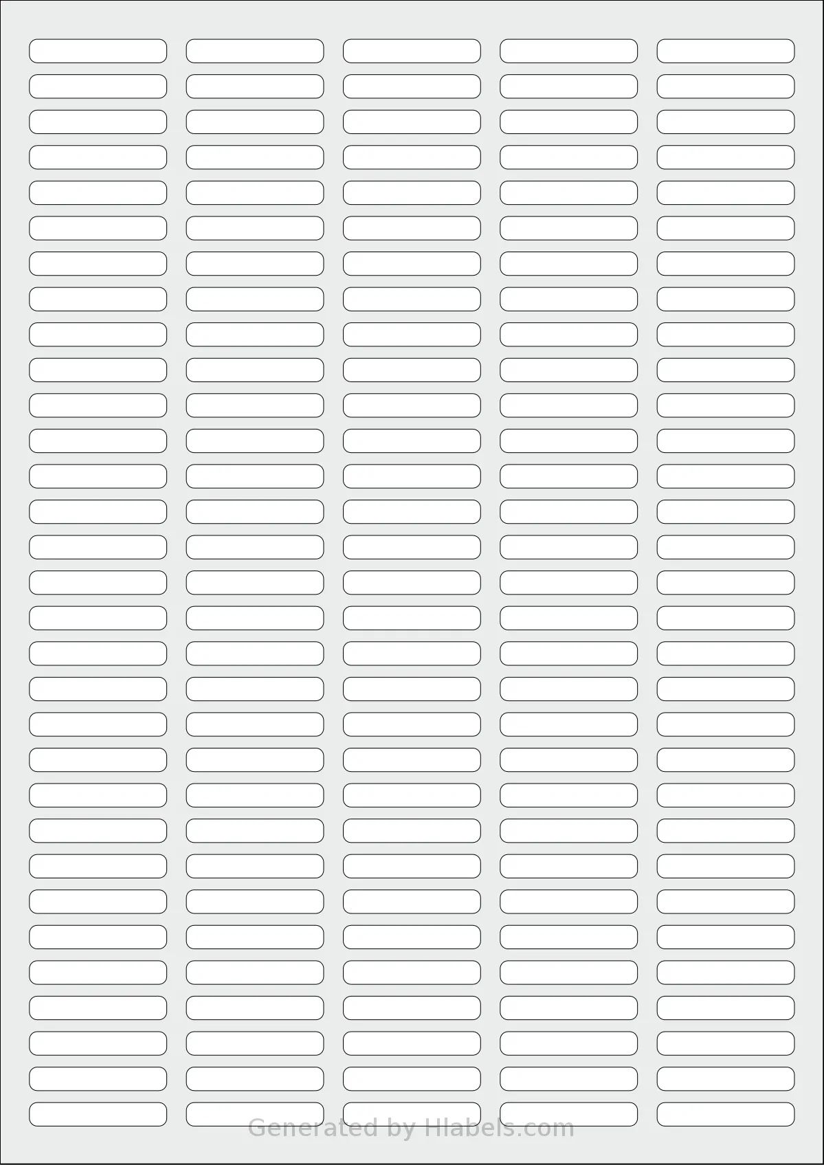 OnlineLabelsAU® 058 template with 155 rectangular 35 x 6 millimeter labels per sheet, on A4-size adhesive blank label sheets.