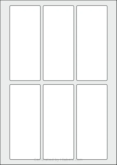OnlineLabelsAU® 112 template with 6 rectangular 55 x 135 millimeter labels per sheet, on A4-size adhesive blank label sheets.