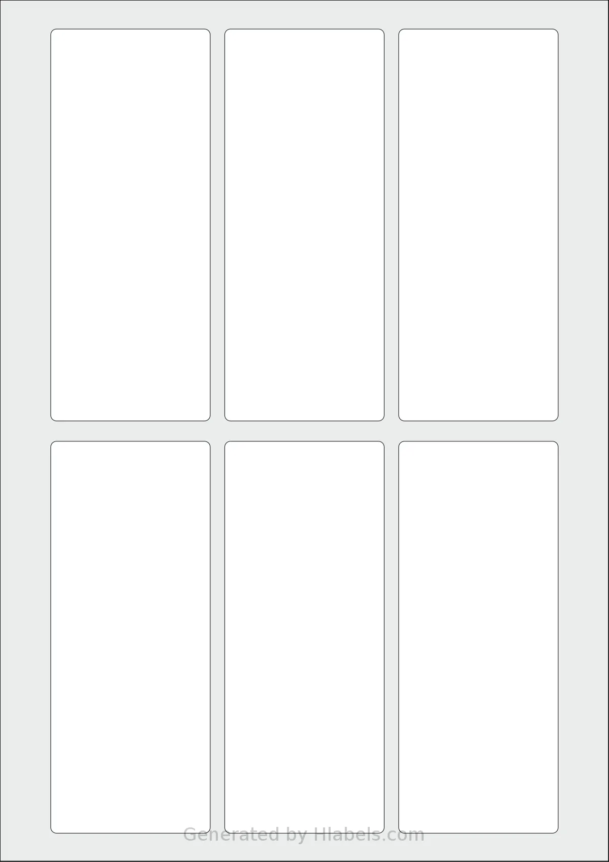 OnlineLabelsAU® 112 template with 6 rectangular 55 x 135 millimeter labels per sheet, on A4-size adhesive blank label sheets.