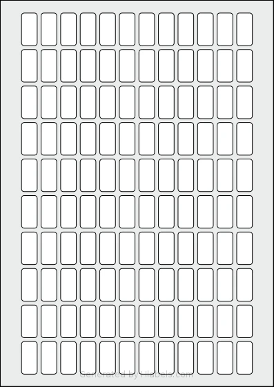 OnlineLabelsAU® 116 template with 120 rectangular 12 x 25 millimeter labels per sheet, on A4-size adhesive blank label sheets.