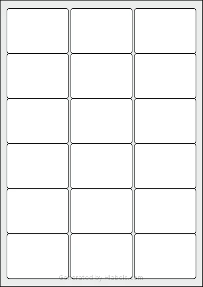 OnlineLabelsAU® 135 template with 18 rectangular 63.5 x 46.6 millimeter labels per sheet, on A4-size adhesive blank label sheets.