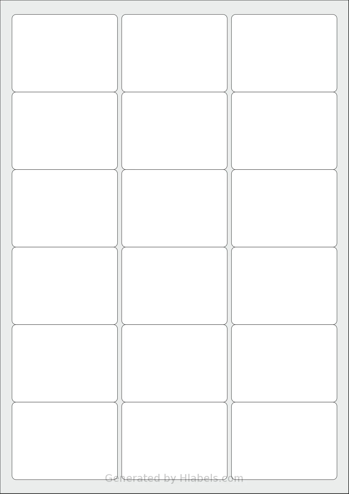 OnlineLabelsAU® 135 template with 18 rectangular 63.5 x 46.6 millimeter labels per sheet, on A4-size adhesive blank label sheets.