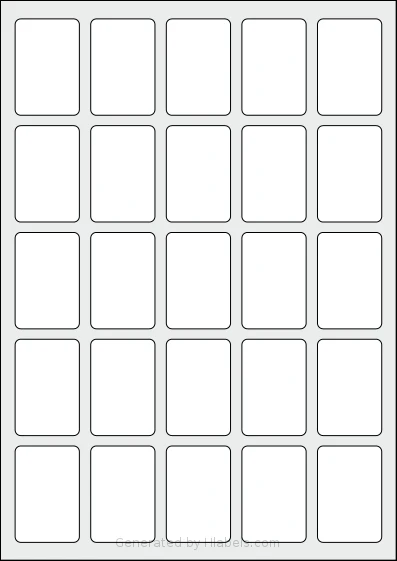 OnlineLabelsAU® 146 template with 25 rectangular 34 x 51 millimeter labels per sheet, on A4-size adhesive blank label sheets.
