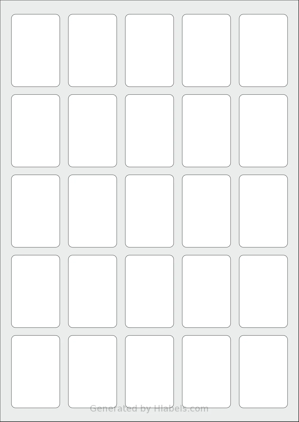 OnlineLabelsAU® 146 template with 25 rectangular 34 x 51 millimeter labels per sheet, on A4-size adhesive blank label sheets.