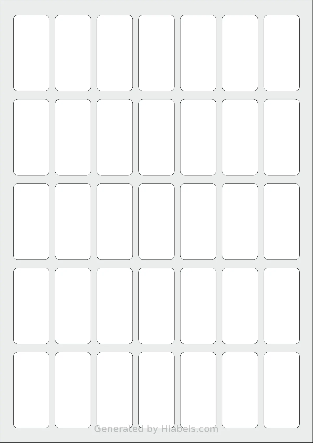 OnlineLabelsAU® 149 template with 35 rectangular 24 x 51 millimeter labels per sheet, on A4-size adhesive blank label sheets.