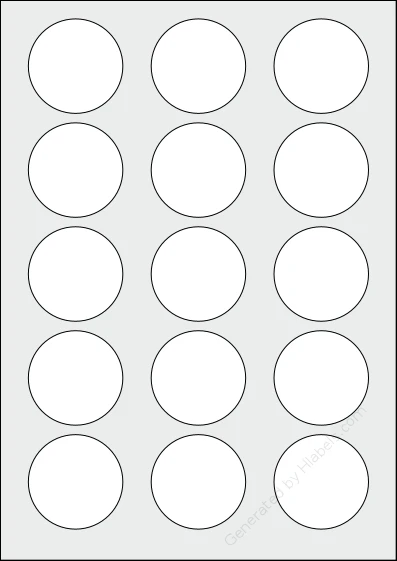 OnlineLabelsAU® 164 template with 15 circle labels per sheet, each 50 millimeter in diameter, on A4-size adhesive blank label sheets.
