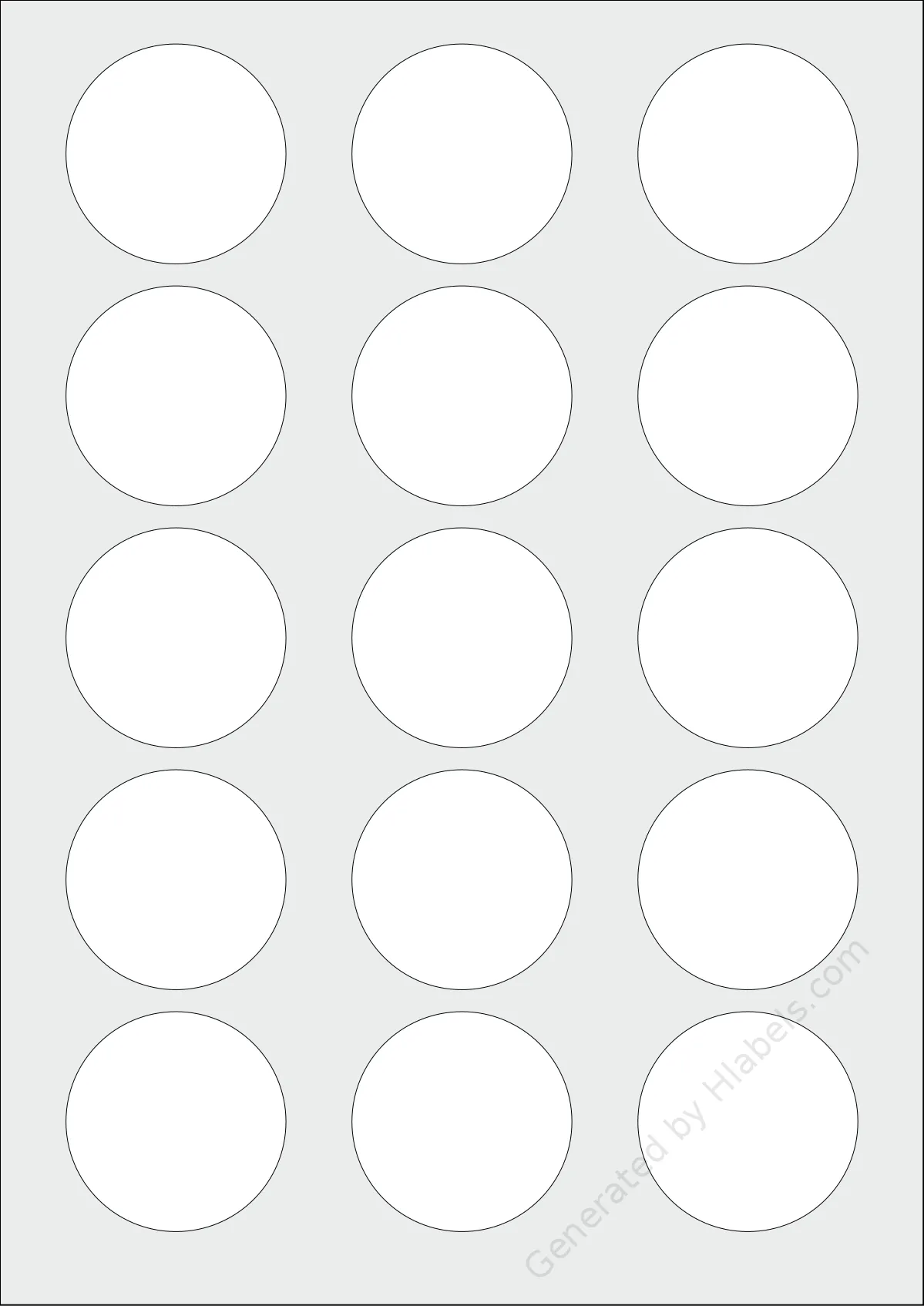 OnlineLabelsAU® 164 template with 15 circle labels per sheet, each 50 millimeter in diameter, on A4-size adhesive blank label sheets.