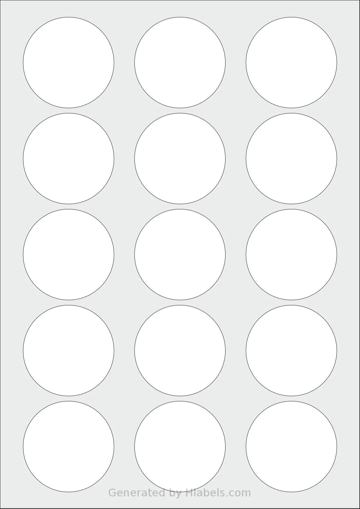 OnlineLabelsAU® 172 template with 15 circle labels per sheet, each 53 millimeter in diameter, on A4-size adhesive blank label sheets.