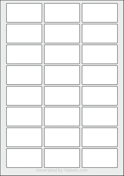 OnlineLabelsAU® 173 template with 24 rectangular 60 x 32 millimeter labels per sheet, on A4-size adhesive blank label sheets.