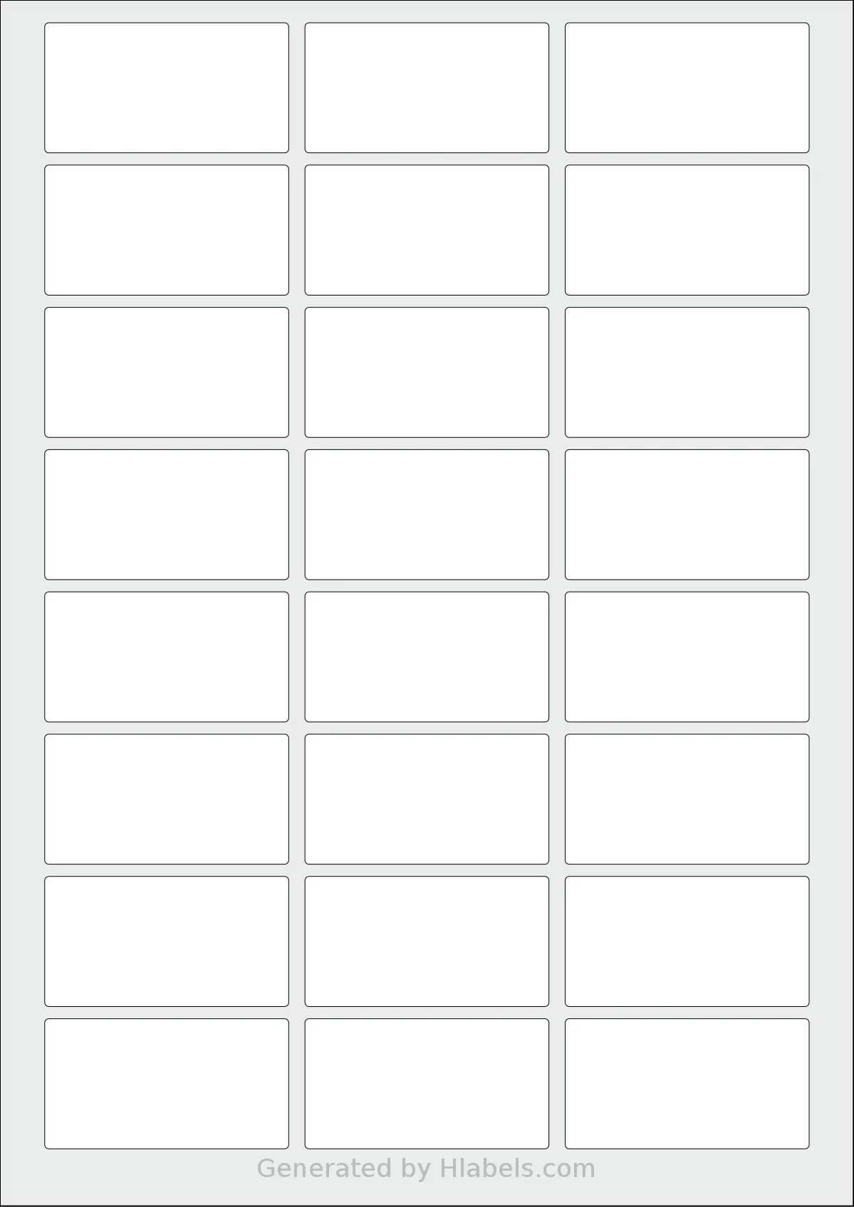 OnlineLabelsAU® 173 template with 24 rectangular 60 x 32 millimeter labels per sheet, on A4-size adhesive blank label sheets.