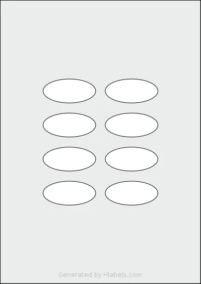 OnlineLabelsAU® 183 template with 8 oval 55 x 25 millimeter labels per sheet, on A4-size adhesive blank label sheets.