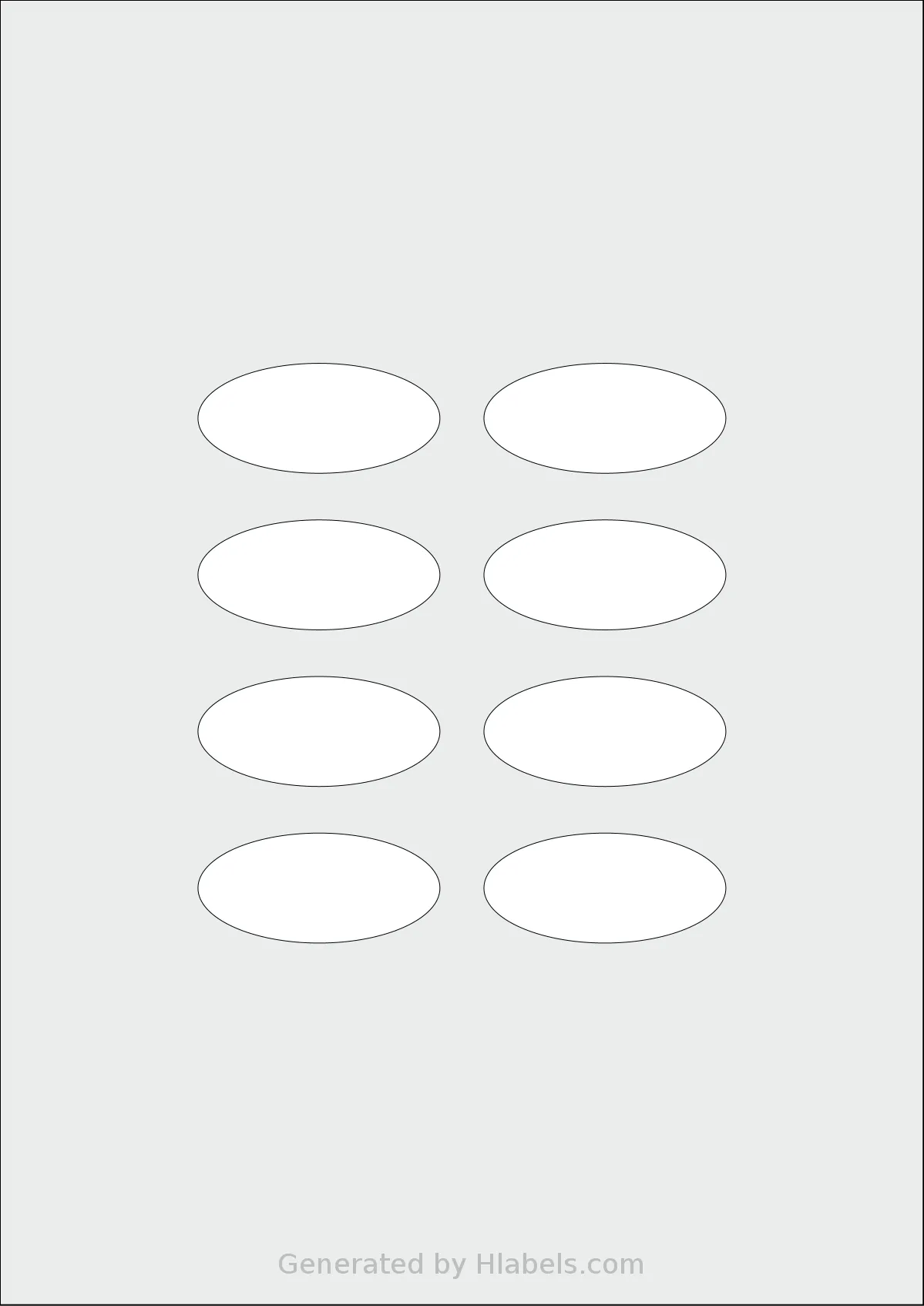 OnlineLabelsAU® 183 template with 8 oval 55 x 25 millimeter labels per sheet, on A4-size adhesive blank label sheets.