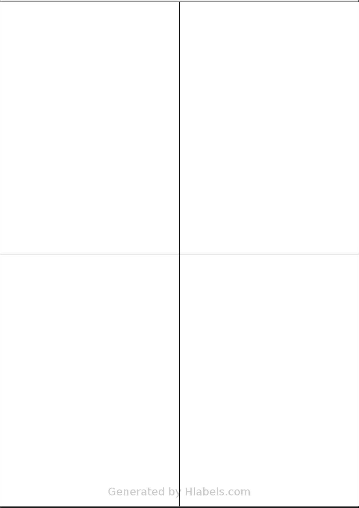 OnlineLabelsAU® CL04-1 template with 4 rectangular 105 x 147.5 millimeter labels per sheet, on A4-size adhesive blank label sheets.