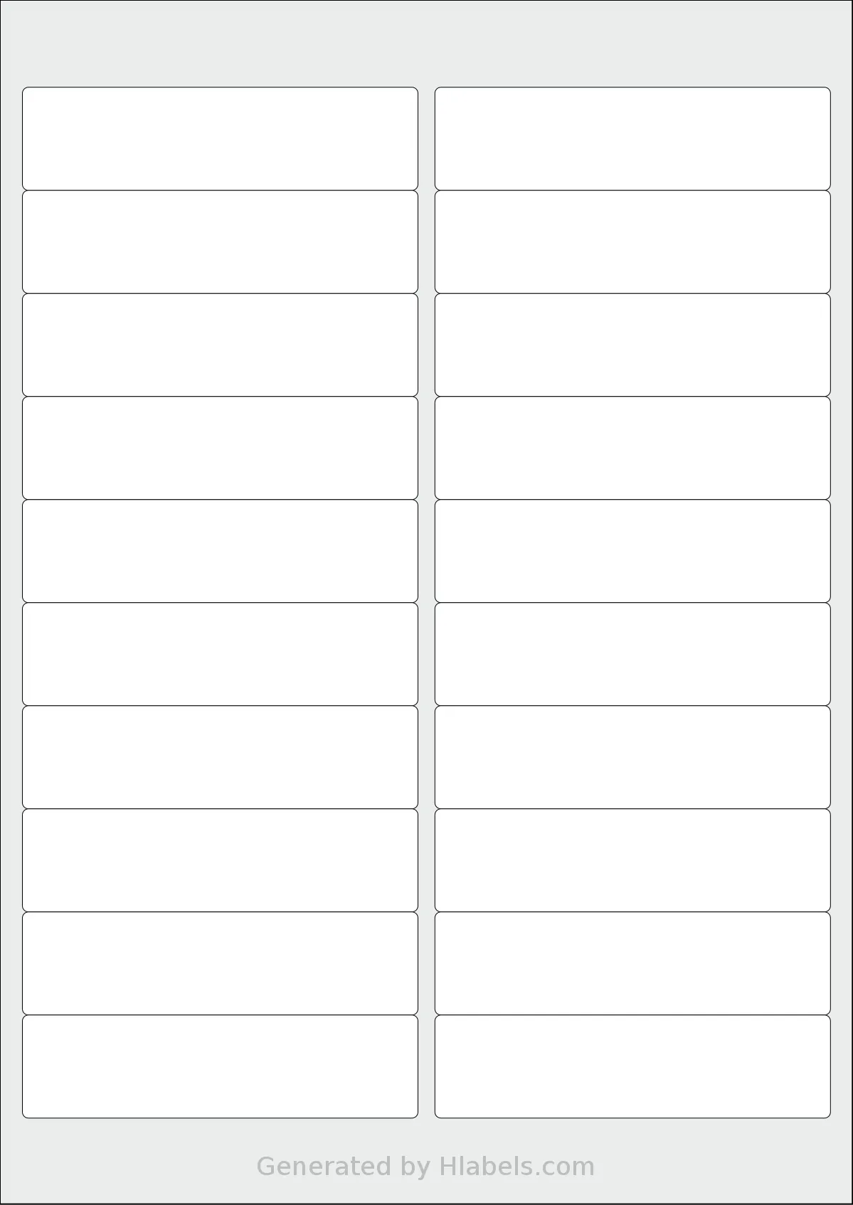 OnlineLabelsAU® CL20-1 template with 20 rectangular 97.4 x 25.4 millimeter labels per sheet, on A4-size adhesive blank label sheets.