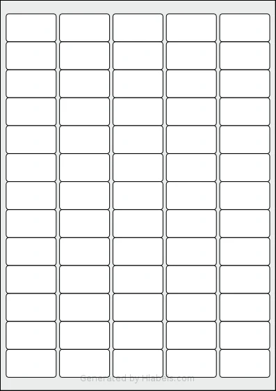 OnlineLabelsAU® CL65-1 template with 65 rectangular 38.1 x 21.2 millimeter labels per sheet, on A4-size adhesive blank label sheets.